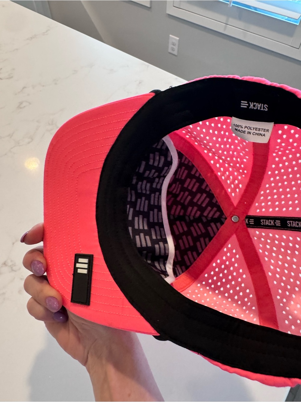 Stack Neon Pink Performance Snapback Hat Laser Cut Ventilation View 2
